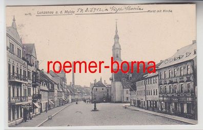 75005 Ak Lunzenau an der Mulde Markt mit Kirche 1912