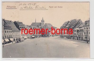 74412 Ak Mittweida Markt mit Kirche 1918