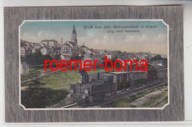 74051 Ak Gruß aus Johanngeorgenstadt im Erzgebirge Zug nach Karlsbad 1912