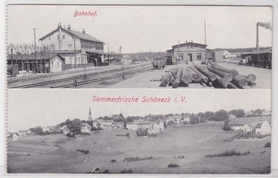 72495 Mehrbild Ak Sommerfrische Schöneck i.V. Bahnhof um 1920