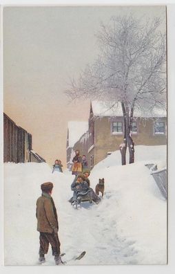 70822 Ak Motiv aus Oberwiesenthal Kinder beim rodeln um 1910