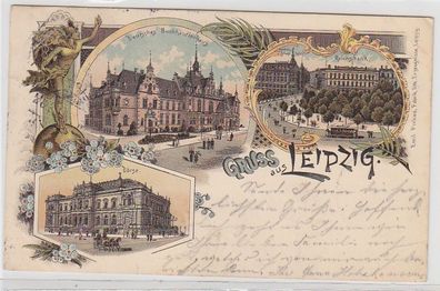 70284 Ak Lithographie Gruss aus Leipzig 1898
