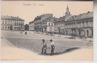 70159 Ak Treuen im Vogtland Markt mit Geschäften um 1900