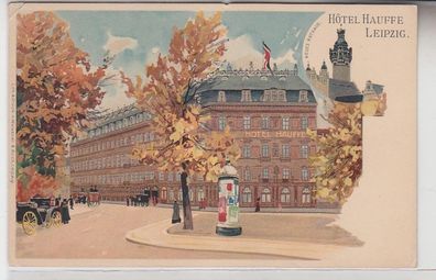 69768 Ak Lithographie Leipzig Hotel Hauffe und Neues Rathaus um 1900