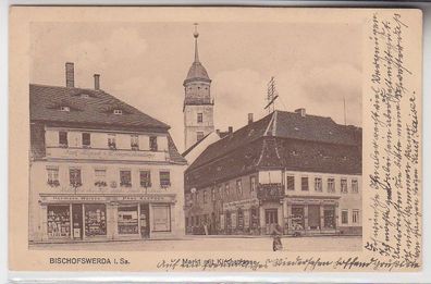 68974 Ak Bischofswerda Markt mit Kirchstrasse 1912