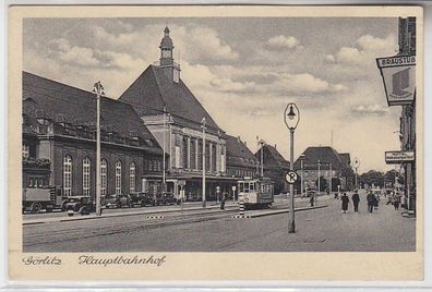 68932 Ak Görlitz Hauptbahnhof mit Strassenbahn davor 1939
