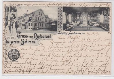 68358 Ak Gruß vom Restaurant zum hölzernen Schimmel Leipzig Lindenau 1902