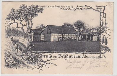 67929 Ak Gruß aus Schönbrunn b. Hennersdorf i.S. Gasthaus z. braunen Hirsch 1907