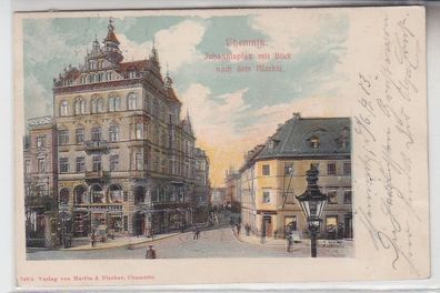 43962 Präge Ak Chemnitz Johannisplatz mit Blick nach dem Markte 1908