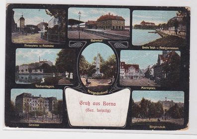 33854 Mehrbild Ak Gruss aus Borna - Dinterplatz, Bahnhof, Breiter Teich usw 1917