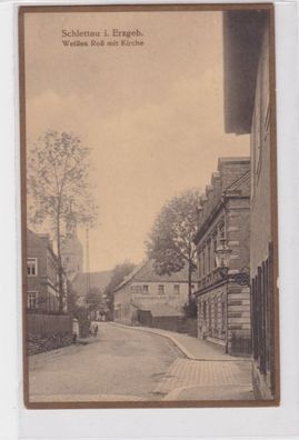 07038 Ak Schlettau im Erzgebirge Weißes Roß mit Kirche 1927