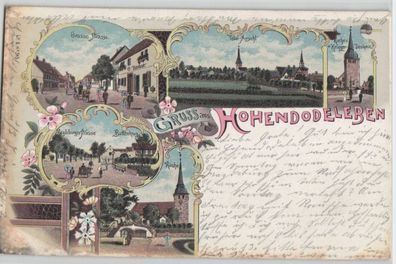 92153 Ak Lithographie Gruss aus Hohendodeleben Kirche, Buttenkrug usw. 1909