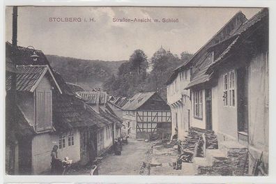 70520 Ak Stolberg im Harz Strassen Ansicht mit Schloß um 1910