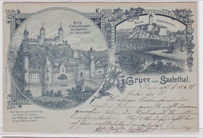 68168 Vorläufer Lithografie AK Gruss vom Saalethal - Burg & Ruine Giebichenstein