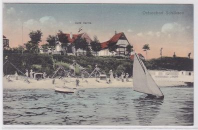 36618 Ak Ostseebad Schilksee - Strandpartie und Café Harms um 1910