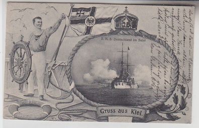 33992 Ak Gruß aus Kiel S.M.S. Deutschland im Salut 1908