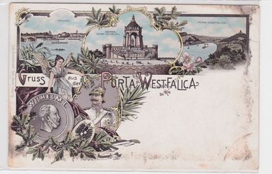 92045 Ak Lithographie Gruss aus der Porta Westfalica um 1900