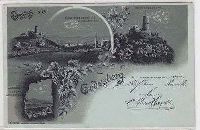 92039 Mondschein AK Gruss aus Godesberg - Ruine Godesberg & Siebengebirge 1898