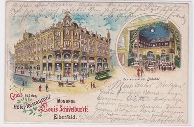 84651 Ak Lithographie Gruß aus dem Hotel Restaurant Monopol Elberfeld 1900