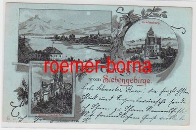 74558 Ak Lithografie Gruss v. Siebengebirge Ruine Drachenfels + Drachenburg 1899