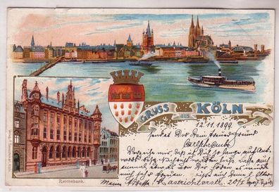68332 Ak Lithographie Gruss aus Köln Reichsbank usw. 1899