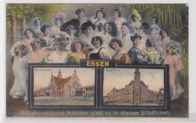 05799 Mädchen Ak Essen Hauptbahnhof und Hauptpost 1909