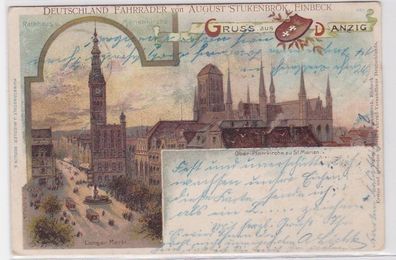 55645 Fahrrad Reklame Ak Gruß aus Danzig Marienkirche 1900