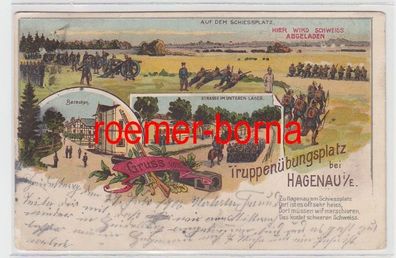 73805 Ak Lithografie Gruss vom Truppenübungsplatz bei Hagenau im Elsaß 1906