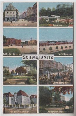 65809 Mehrbild Ak Schweidnitz Artillerie-Kaserne, Getreidemarkt usw. 1916