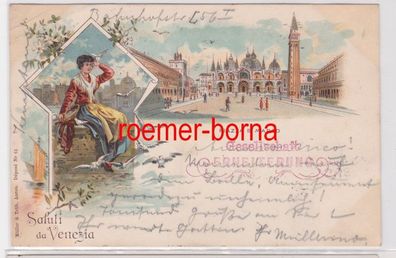 84671 Ak Lithografie Saluti da Venezia Vendeig Piazza S. Marco 1898