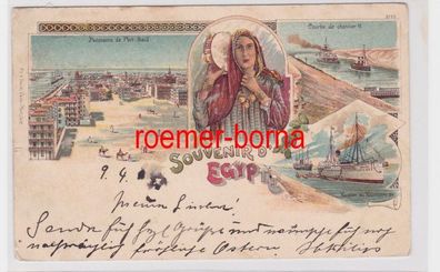 85073 Ak Lithografie Ägypten Souvenir d´Egypte Dampfer, Port Said usw. 1904