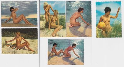 91738 / 6 Erotik Karten Akt am Strand um 1970