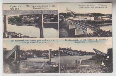 68599 Feldpost Ak Grodno Eisenbahnbrücke vor und nach der Sprengung 1916