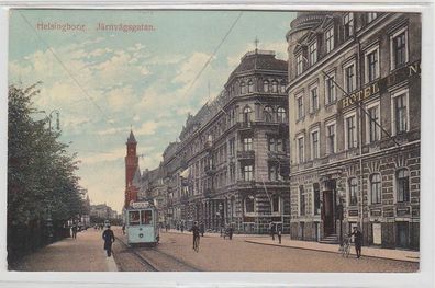 64719 Ak Helsingborg in Schweden Järnvägsgatan mit Straßenbahn 1913