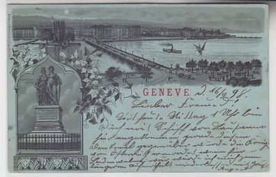 61348 Mondscheinkarte Geneve Genf Totalansicht, Monument National 1898