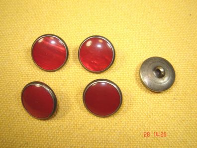 5 schöne Knöpfe silberfarben mit rot Vintage 1,8 cm Jackenknöpfe