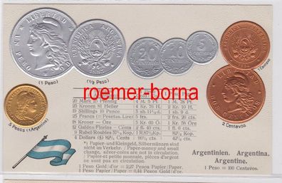 83867 Präge Ak mit Münzabbildungen Argentinien um 1920