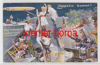 29494 Arthur Thiele Künstler Ak 'Zeppelin kommt!' 1909