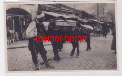 85345 Foto Ak Sarajevo Holzhändler mit Esel um 1920