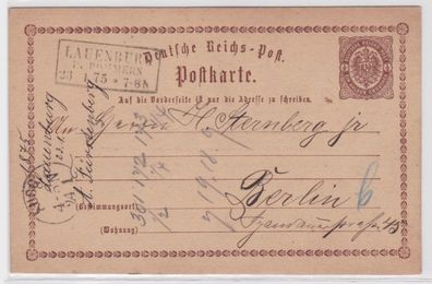 97949 DR Ganzsachen Postkarte P1 Lauenburg Pommern nach Berlin 1875