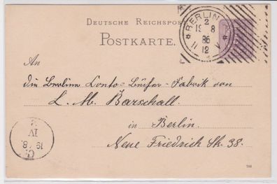 97732 Ganzsachen Postkarte P12 Anhalt und Wagener Nachf. Berlin 1886 Stempel!