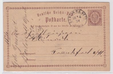 96970 DR Ganzsachen Postkarte P1 Berlin nach Frankfurt 1874