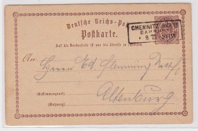 96969 DR Ganzsachen Postkarte P1 Chemnitz Bahnhof nach Altenburg 1873