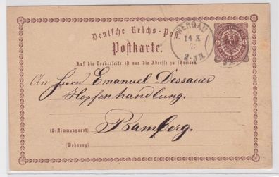 96956 DR Ganzsachen Postkarte P1 Plattenfehler Werdau nach Bamberg 1873