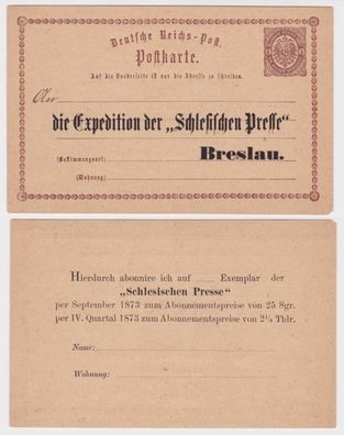 96246 DR Ganzsachen Postkarte P1 Zudruck Expedition 'Schlesische Presse' Breslau