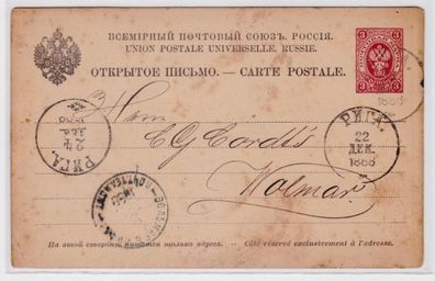 92910 Russland Ganzsachen Postkarte Riga nach Wolmar (Lettland) 1888