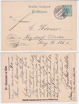 85709 DR Ganzsachen Postkarte P30 Zudruck F. Grobe & Co. Berlin SW 1892
