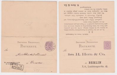 24302 DR Ganzsachen Postkarte P13 Zudruck H. Horn & Co. Berlin 1885