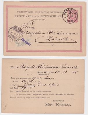 20251 DR Ganzsachen Postkarte P8 Zudruck Max Krause Berlin SW 1885