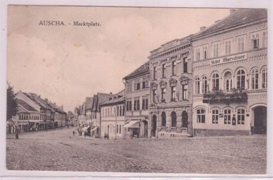37896 Ak Auscha Ú?tek Marktplatz mit Hotel Marschner 1928